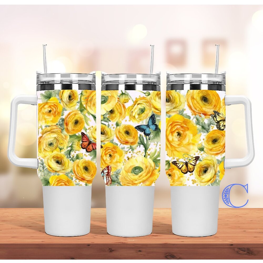 Beautiful Spring Bright Tropical Floral Flower 40 oz Tumbler/Water bottle/Mug wi